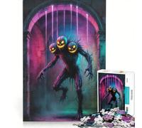 Puzzle da 1000 pezzi per adulti: Mostro zucca a tre teste sotto un arco di pietra gioco pratico antistress ideale come regalo per tutta la famiglia 50x75cm