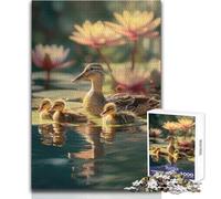 Puzzle da 1000 pezzi per adulti, motivo: anatra e anatroccoli nello stagno delle ninfee, rilassante e tranquillo, con bordi di precisione, giocattolo artigianale, dimensioni: 50x75cm