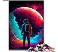Puzzle da 1000 pezzi per adulti, motivo: astronauta nello spazio al neon, in legno, regalo perfetto per genitori, amanti e amici - età 14+, 1000 pezzi(50x75cm)