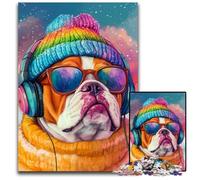 Puzzle da 1000 pezzi per adulti, motivo: Bulldog che ascolta musica, in legno, per il divertimento in famiglia, adatto come decorazione da scrivania per bambini dai 14 anni in su, 50x75cm