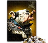 Puzzle da 1000 pezzi per adulti, motivo: Bulldog fumatore, vacanza in casa, per ammazzare il tempo, con pezzi completamente interconnessi e di forma casuale, 50x75cm