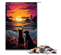 Puzzle da 1000 pezzi per adulti motivo: cani con il sole dietro di loro decorazione da parete adatto per la decorazione del desktop 75x50 cm.