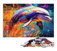 Puzzle da 1000 pezzi per adulti, motivo: delfini colorati, in cartone, ideale come decorazione fai da te e come regalo rompicapo, 26X38CM/10,23x14,96 pollici.