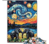 Puzzle da 1000 pezzi per adulti, motivo: elefante nel cielo notturno, in cartone, 26x38cm, regalo perfetto per genitori, amanti e amici - dai 14 anni in su