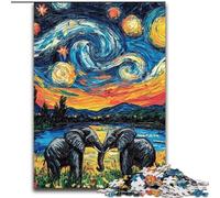 Puzzle da 1000 pezzi per adulti, motivo: elefante nel cielo notturno, in legno, idea regalo per le feste, opera d'arte umoristica, disegno dettagliato, dimensioni 50X75cm