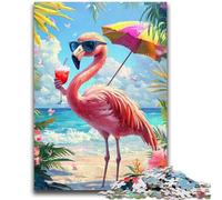 Puzzle da 1000 pezzi per adulti, motivo: fenicottero sulla spiaggia, difficile da completare ma divertente e umoristico gioco educativo per il compleanno, 26x38cm