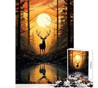 Puzzle da 1000 pezzi per adulti motivo: foresta cervi tramonto decorazioni per la casa giocattoli idee regalo gioco per famiglie interessante riduzione dello stress dimensioni: 38x26cm