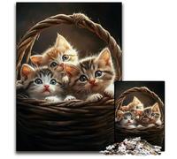Puzzle da 1000 pezzi per adulti, motivo: gattino in un cesto di fiori Puzzle in legno per il divertimento in famiglia, adatti come decorazione da scrivania per bambini dai 14 anni in su, 50x75cm