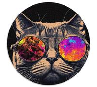 Puzzle da 1000 pezzi per adulti, motivo: gatto al neon, regalo di Natale per adolescenti, antistress, fantastico per la famiglia (67,5x67,5cm)