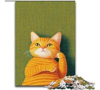 Puzzle da 1000 pezzi per adulti, motivo: gatto arancione, in legno, per interazione familiare e sfida di ingegno, sfida di attività per famiglie, dimensioni: 50X75CM