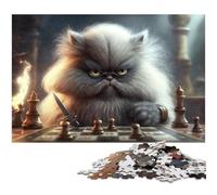 Puzzle da 1000 pezzi per adulti, motivo: gatto che gioca a scacchi. Perfetto per il divertimento in famiglia, giochi di società, bomboniere per feste di compleanno, 50x75CM / 19,68x29,52 pollici.