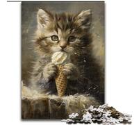 Puzzle da 1000 pezzi per adulti, motivo: gatto che mangia il gelato, in legno, rompicapo stimolante per adolescenti, perfetto come decorazione per la casa o come regalo, dimensioni: 50 x 75cm