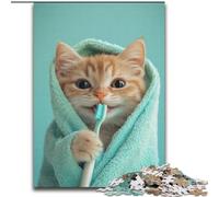 Puzzle da 1000 pezzi per adulti, motivo gatto che si lava i denti Puzzle da 1000 pezzi per adulti, ideale come regalo di compleanno o per le feste, giocattolo da gioco per feste (dimensioni 50x75cm)