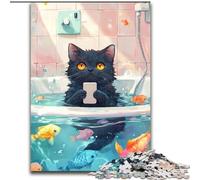 Puzzle da 1000 pezzi per adulti, motivo: gatto che si trova nella vasca da bagno, in legno, per regali di compleanno, vacanze, Natale e Halloween, dimensioni: 50 x 75cm