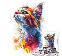 Puzzle da 1000 pezzi per adulti motivo: gatto colorato acquerello decorazione per la casa giocattoli opere d'arte regalo gioco educativo difficile e impegnativo dimensioni: 38x52cm