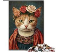 Puzzle da 1000 pezzi per adulti, motivo: gatto con stile Frida Kahlo, gioco interattivo per famiglie, decorazione fai da te per la casa, sfida per il cervello, regalo, 50x75cm