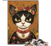 Puzzle da 1000 pezzi per adulti, motivo: gatto con stile Frida Kahlo, puzzle in legno per adulti, 50x75cm, intrattenimento rilassante, regalo di Natale perfetto e decorazione per la casa