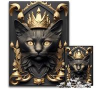Puzzle da 1000 pezzi per adulti, motivo: gatto dorato, stile Art Déco, ideale per gli innamorati, perfetto regalo di Natale, Capodanno e San Valentino, 26X38CM/10,23x14,96 pollici.