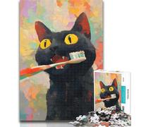 Puzzle da 1000 pezzi per adulti, motivo: gatto nero che si lava i denti, per adulti e adolescenti, giocattoli per l'intrattenimento della famiglia, ideali come regalo per tutta la famiglia, 26x38cm