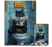Puzzle da 1000 pezzi per adulti, motivo: gatto nero sul water, puzzle in cartone dal design intricato per adolescenti, decorazioni fai da te e divertimento che stimola la mente, 26x38cm
