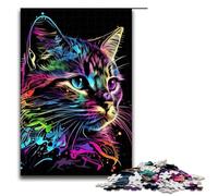 Puzzle da 1000 pezzi per adulti, motivo: gatto, pop art, volto di animale, 24 puzzle divertenti per famiglie con poster abbinato e foglio di quiz, 1000 pezzi.