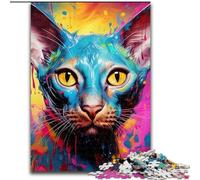 Puzzle da 1000 pezzi per adulti, motivo: gatto senza pelo, in cartone, per l'interazione familiare e come regalo divertente, con un vivace design astratto (dimensioni 26x38cm)