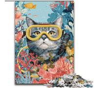 Puzzle da 1000 pezzi per adulti, motivo: gatto subacqueo, in legno, perfetto per decorare la casa o l'ufficio, ideale come regalo di Natale, dimensioni: 50x75cm