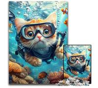 Puzzle da 1000 pezzi per adulti, motivo: gatto subacqueo, puzzle in legno, giochi educativi, con poster abbinato e scheda quiz per età dai 14 anni in su, 50x75cm