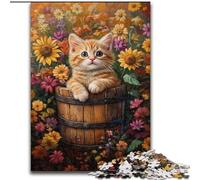 Puzzle da 1000 pezzi per adulti, motivo: gatto tra i girasoli, in legno, regalo di Natale per adolescenti, antistress, fantastico per la famiglia, dimensioni: 50 x 75cm