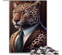 Puzzle da 1000 pezzi per adulti, motivo: giaguaro, vestiti di animali, in legno, Halloween, Pasqua, Capodanno, 1000 pezzi(50x75cm)