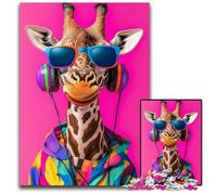 Puzzle da 1000 pezzi per adulti, motivo: giraffa che ascolta musica, puzzle in legno per il divertimento in famiglia, adatti come decorazione da scrivania per bambini dai 14 anni in su, 50x75cm