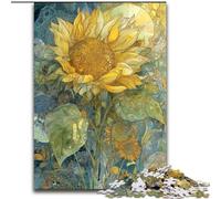 Puzzle da 1000 pezzi per adulti, motivo: girasoli retrò, in legno, per interazione familiare e sfida di ingegno, sfida di attività per famiglie, dimensioni: 50x75cm