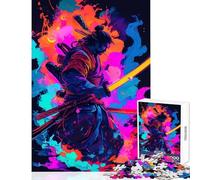 Puzzle da 1000 pezzi per adulti motivo: guerriero samurai al neon con katana giocattolo decorazione da parete opera d'arte regalo per artisti di giochi educativi collezione di belle arti 50x75cm