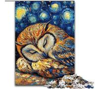 Puzzle da 1000 pezzi per adulti, motivo: gufo e cielo notturno, in legno, per rilassarsi e sfidare, decorazione colorata per la casa, amici, 1000 pezzi(50 x 75cm)