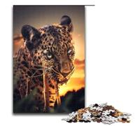 Puzzle da 1000 pezzi per adulti motivo leopardo che mastica rompicapo regalo di Natale e compleanno 75x50cm