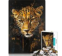 Puzzle da 1000 pezzi per adulti, motivo: leopardo dorato, difficili da completare ma divertenti e divertenti, regali unici per compleanni (38x26cm)