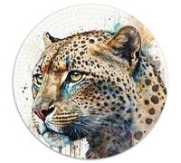 Puzzle da 1000 pezzi per adulti, motivo leopardo in acquerello, puzzle rotondi da 1000 pezzi per adulti, regalo per uomini e donne, per tutti i giorni e per occasioni speciali (67,5x67,5cm)