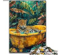 Puzzle da 1000 pezzi per adulti, motivo leopardo nella vasca da bagno, familiari e amici, sfida rompicapo (dimensioni 26x38cm)