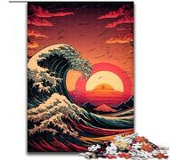 Puzzle da 1000 pezzi per adulti, motivo: onde giapponesi, realizzato in cartone, idea regalo per le feste, opera d'arte umoristica, opera d'arte dettagliata, 1000 pezzi(26x38cm)