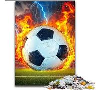 Puzzle da 1000 pezzi per adulti, motivo: pallone da calcio con fiamme, in legno, 50x75cm, perfetto per il divertimento in famiglia a Natale, Ringraziamento, compleanni e Pasqua