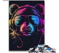 Puzzle da 1000 pezzi per adulti, motivo: panda con cuffie, ideale per divertirsi in famiglia, perfetto per le vacanze e per serate di gioco interattive (dimensioni: 50x75cm)
