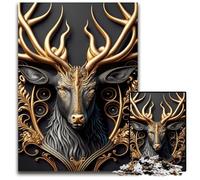 Puzzle da 1000 pezzi per adulti, motivo: Re Cervo dorato in stile Art Déco, perfetti come regali di compleanno, Natale e Halloween, 50x75CM/19,68x29,52 pollici.