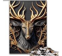 Puzzle da 1000 pezzi per adulti, motivo: Re Cervo dorato in stile Art Déco, puzzle difficili per adulti, dimensioni 50x75cm, divertente serata di gioco in famiglia, opera d'arte decorativa fai da te.