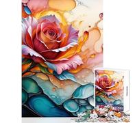 Puzzle da 1000 pezzi per adulti motivo: rosa astratta con elementi artistici fluidi giocattoli per la decorazione della casa ottimo regalo gioco pratico con poster abbinato e foglio di quiz 50x75cm