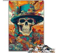 Puzzle da 1000 pezzi per adulti, motivo: teschio da cowboy psichedelico in legno, perfetto come decorazione fai da te o regalo di compleanno 50x75cm per compleanni, vacanze, Natale e Halloween