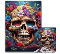 Puzzle da 1000 pezzi per adulti, motivo: teschio, in legno, ideale come decorazione fai da te e come regalo rompicapo, 50x75CM/19,68x29,52 pollici.