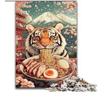 Puzzle da 1000 pezzi per adulti, motivo: tigre che mangia ramen, realizzato in cartone, perfetto per la casa o l'ufficio, ideale come regalo di Natale, dimensioni: 38x26cm