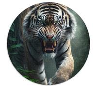 Puzzle da 1000 pezzi per adulti, motivo: tigre della giungla selvaggia, puzzle rotondo in cartone, sviluppa la coordinazione occhio-mano, perfetto come regalo di compleanno (67,5x67,5 cm)