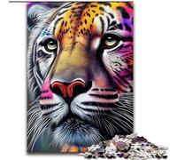 Puzzle da 1000 pezzi per adulti, motivo: tigre, pop art, con volto di animale, in legno, per interazione familiare e sfida al cervello, sfida di attività per famiglie, 1000 pezzi(50x75cm)
