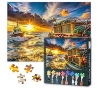 Puzzle da 1000 pezzi per adulti, motivo tramonto marittimo con barche da pesca, gioco puzzle impegnativo come decorazione da parete per la casa, idea regalo per serate in famiglia, 50,5 x 70,5 cm